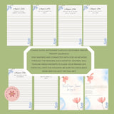 Set of prayer journal pages with floral designs on a green background