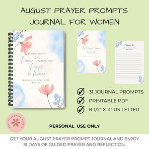 August Prayer Prompts Journal for Women with floral design on a light green background