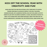 Back to School Printable Placemats – First Day of School Activity Sheets with Coloring, Maze, and Tic-Tac-Toe
