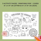 Back to School Printable Placemats – First Day of School Activity Sheets with Coloring, Maze, and Tic-Tac-Toe