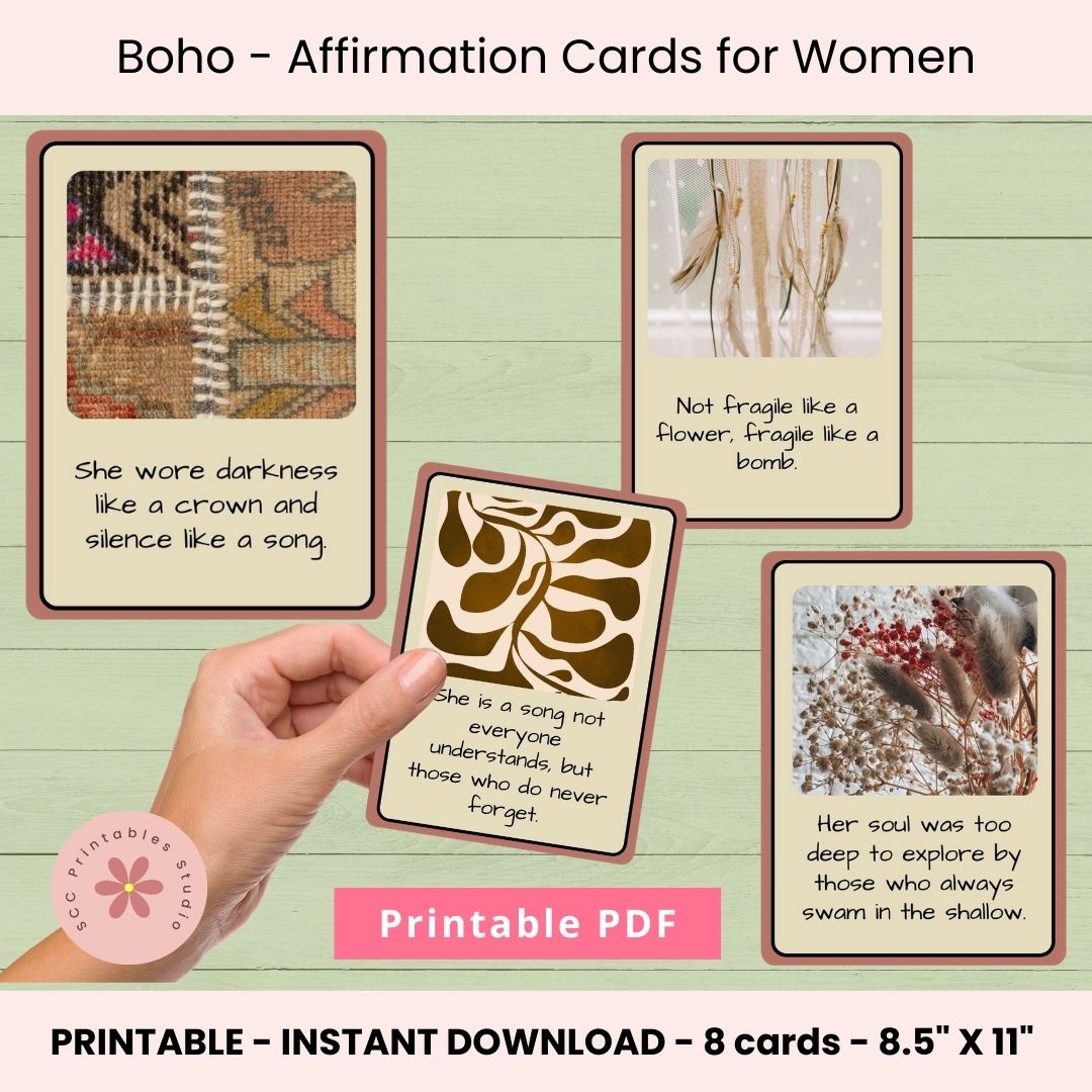 Boho Soul Vision Board Inspirational Affirmation Cards Printable, Magical Self-Love Deck, Whimsical Daily Inspiration for Mindset & Manifestation Notes for Women