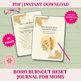 Boho Burnout Reset Journal for Moms with a pink pencil on a light green background