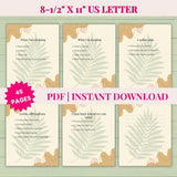 Set of three journal pages with leaf designs on a light green background, featuring text and a 'PDF Instant Download' label.