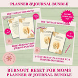 Planner and journal bundle for burnout reset of moms on a green background