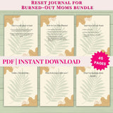Reset Journal for Burned-Out Moms Bundle with leaf design on a light green background
