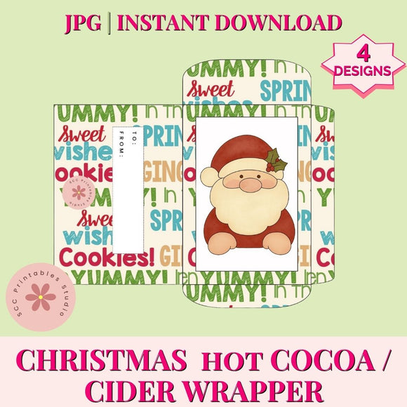 Christmas Hot Cocoa Wrapper Printable Set, DIY Chocolate Favors & Stocking Stuffers, Instant Download Holiday Gift Sleeves for Teachers & Friends, Santa Reinder & Santa Gnome