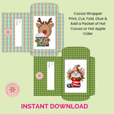 Christmas Hot Cocoa Wrapper Printable Set, DIY Chocolate Favors & Stocking Stuffers, Instant Download Holiday Gift Sleeves for Teachers & Friends, Santa Reinder & Santa Gnome
