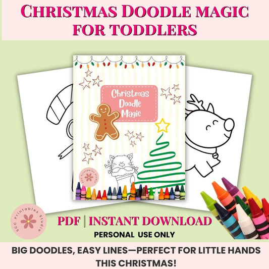 Christmas Doodle Coloring Pages for Kids, Printable Holiday Coloring Book with Santa, Elves, Snowmen & Gnomes