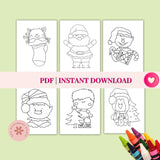 Christmas Doodle Coloring Pages for Kids, Printable Holiday Coloring Book with Santa, Elves, Snowmen & Gnomes