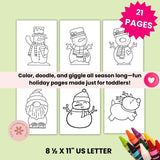 Christmas Doodle Coloring Pages for Kids, Printable Holiday Coloring Book with Santa, Elves, Snowmen & Gnomes