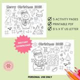 Christmas Activity Page for Kids, Printable Christmas Placemat, Teacher & Home School Resources, Classroom Coloring, Christmas Party Activities, Maze, Tic Tack Toe
