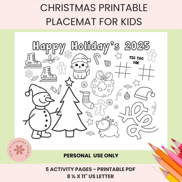 Christmas Activity Page for Kids, Printable Christmas Placemat, Teacher & Home School Resources, Classroom Coloring, Christmas Party Activities, Maze, Tic Tack Toe