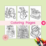 Cozy Christmas Coloring Book Printable for Kids & Adults, Winter Holiday Coloring Pages with Santa, Reindeer & Snowmen