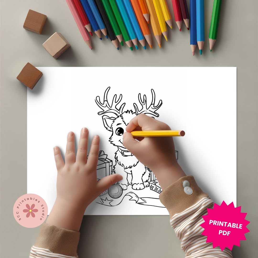 Cozy Christmas Coloring Book Printable for Kids & Adults, Winter Holiday Coloring Pages with Santa, Reindeer & Snowmen