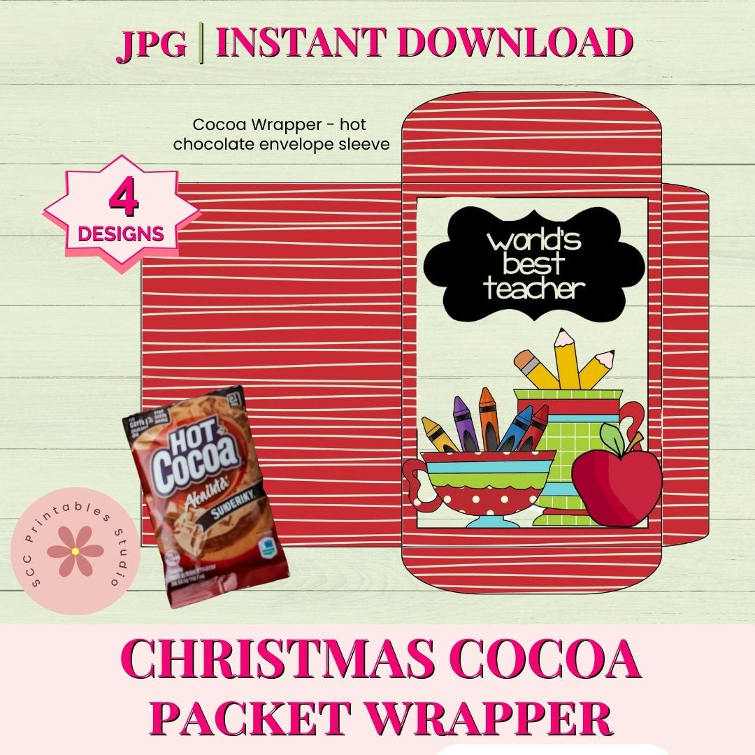 Personalized Teacher Gift Cocoa Wrapper Printable, Custom Gift Card Sleeve, DIY Hot Chocolate Packet Envelope Stocking Stuffer