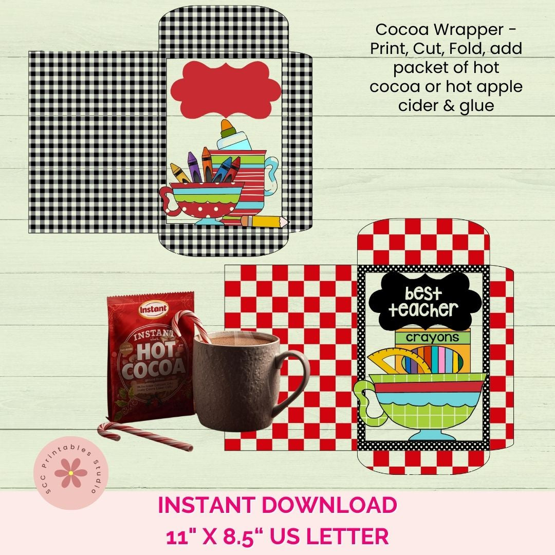 Personalized Teacher Gift Cocoa Wrapper Printable, Custom Gift Card Sleeve, DIY Hot Chocolate Packet Envelope Stocking Stuffer
