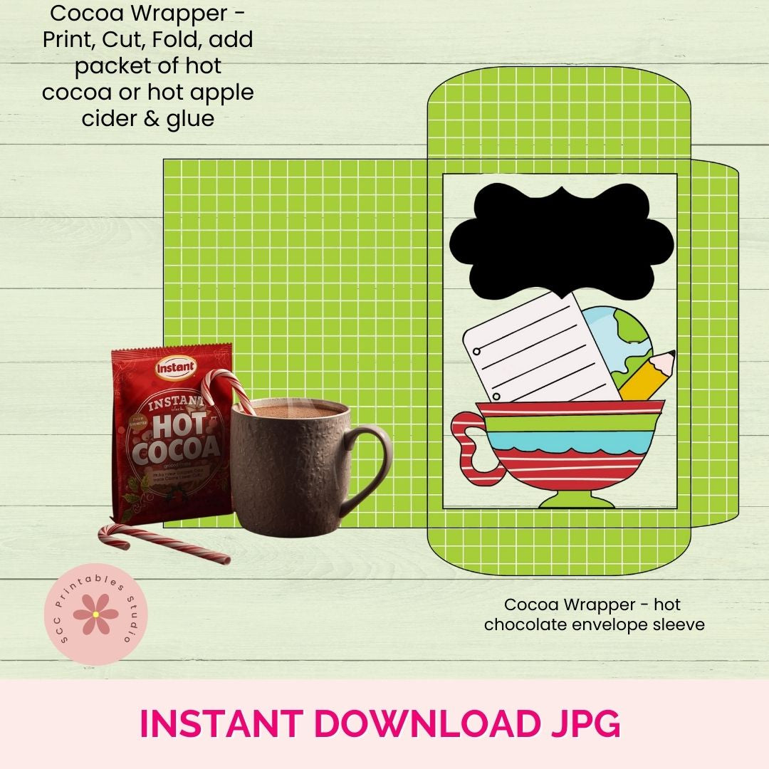 Personalized Teacher Gift Cocoa Wrapper Printable, Custom Gift Card Sleeve, DIY Hot Chocolate Packet Envelope Stocking Stuffer