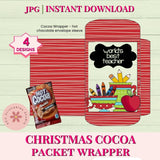 Personalized Teacher Gift Cocoa Wrapper Printable, Custom Gift Card Sleeve, DIY Hot Chocolate Packet Envelope Stocking Stuffer