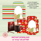 Christmas Cocoa Wrapper Printable, Gingerbread Cookies & Snowman Gift Card Sleeve, DIY Hot Chocolate Packet Envelope Stocking Stuffer