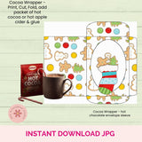 Christmas Cocoa Wrapper Printable, Gingerbread Cookies & Snowman Gift Card Sleeve, DIY Hot Chocolate Packet Envelope Stocking Stuffer