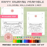 Happy Haunting Halloween Coloring Card – Printable 5x7 & 4x6 Foldable Card, Blank Inside DIY Greeting for Kids & Classrooms