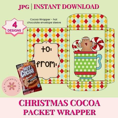 Christmas Hot Cocoa Wrapper Printable | Instant Holiday Chocolate Favor Sleeve | DIY Teacher & Co-Worker Gift, Stocking Stuffer & Party Treat
