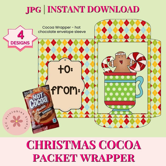 Christmas Hot Cocoa Wrapper Printable | Instant Holiday Chocolate Favor Sleeve | DIY Teacher & Co-Worker Gift, Stocking Stuffer & Party Treat