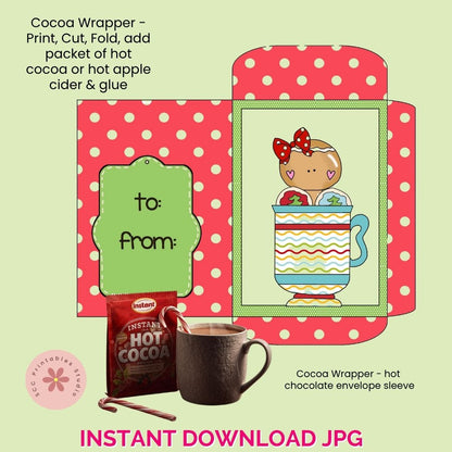 Christmas Hot Cocoa Wrapper Printable | Instant Holiday Chocolate Favor Sleeve | DIY Teacher & Co-Worker Gift, Stocking Stuffer & Party Treat