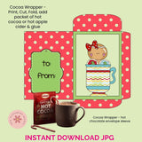 Christmas Hot Cocoa Wrapper Printable | Instant Holiday Chocolate Favor Sleeve | DIY Teacher & Co-Worker Gift, Stocking Stuffer & Party Treat