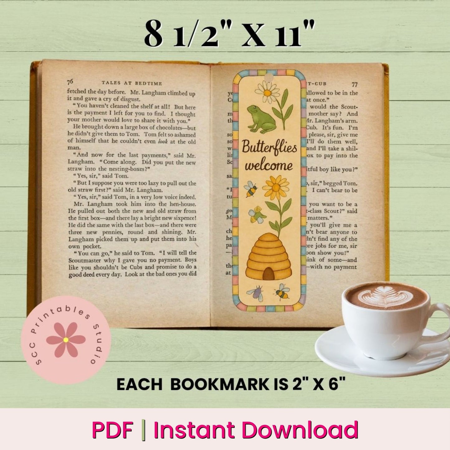 Bee & Beehive Printable Bookmarks, Floral Collage Sheet, Bumble Bee Bookmark Set, Spring Garden Bookmarks, Gift for Mom or Book Club