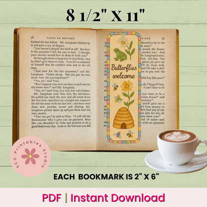 Bee & Beehive Printable Bookmarks, Floral Collage Sheet, Bumble Bee Bookmark Set, Spring Garden Bookmarks, Gift for Mom or Book Club