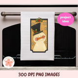Decorative towel with a snowman design hanging on an oven handle, labeled 'project idea'.