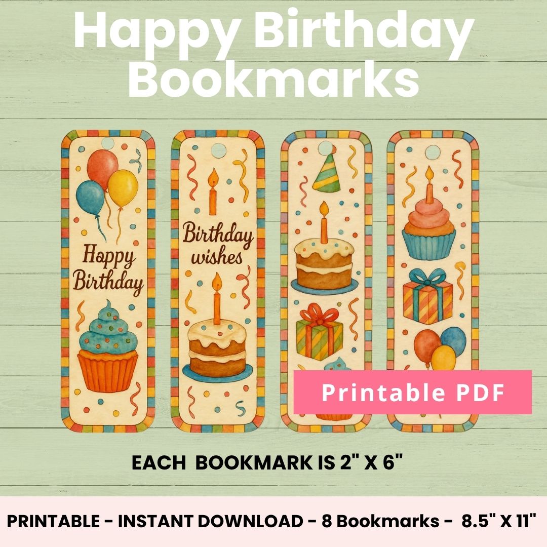 Printable Birthday Bookmarks for Kids & Adults – Fun Party Favors & Book Lover Gifts