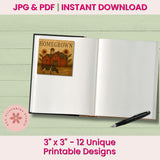 Primitive Folk Art Americana Printable Labels – Saltbox Houses, Sheep & Cows, Thankful & Blessings Junk Journal Collage Sheet