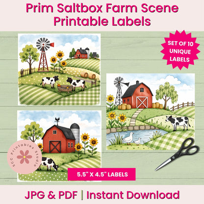 Primitive Saltbox Farm Printable Labels, Sheep Collage Sheets, Greeting Card Fronts, Junk Journal Cards &amp; Gift Tags