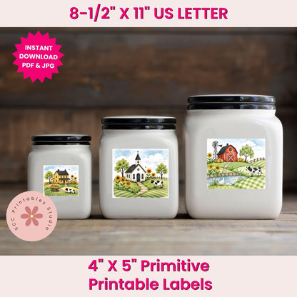 Primitive Saltbox Farm Printable Labels, Sheep Collage Sheets, Greeting Card Fronts, Junk Journal Cards &amp; Gift Tags