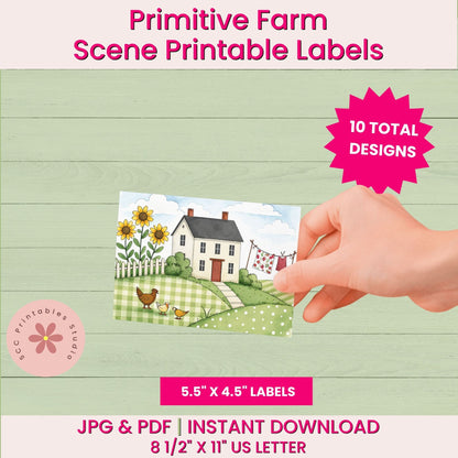 Primitive Saltbox Farm Printable Labels, Sheep Collage Sheets, Greeting Card Fronts, Junk Journal Cards &amp; Gift Tags