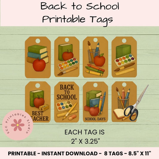 Back to School Printable Gift Tags – Teacher Appreciation & First Day of School Tags for Students, Journals & Scrapbooks