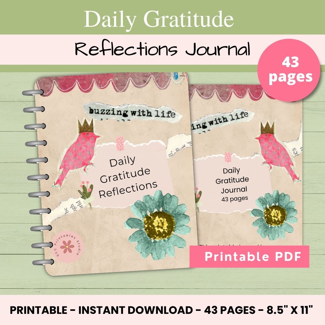 Daily Gratitude Reflections Journal with floral design on a green background