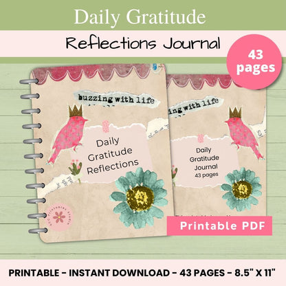 Daily Gratitude Reflections Journal with floral design on a green background