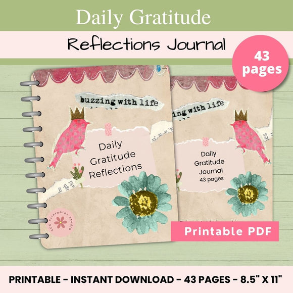 Daily Gratitude Reflections Journal with floral design on a green background