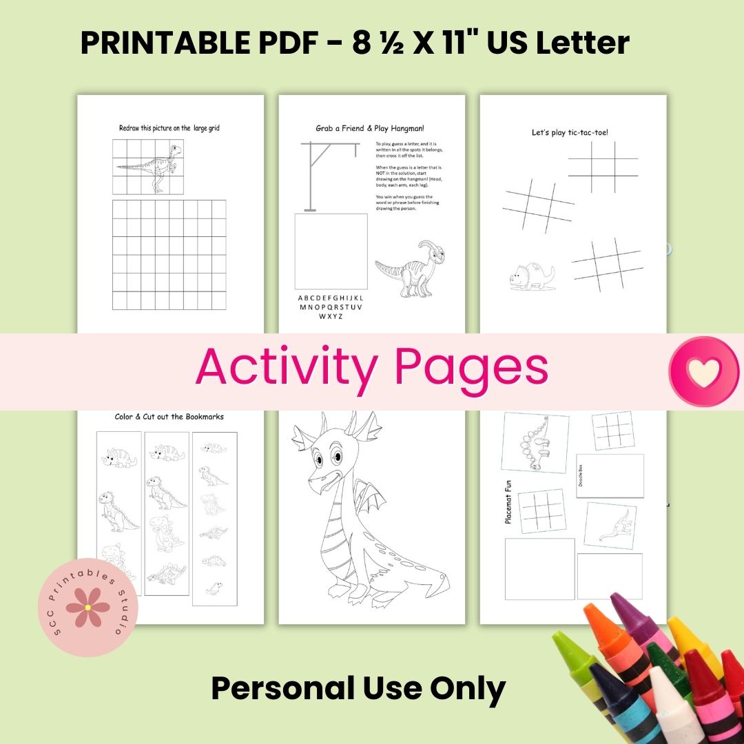 Fantasy Coloring Pages for Kids – Dragons, Games, Bookmarks &amp; Placemats | 55 Printable Activity Sheets (PDF)