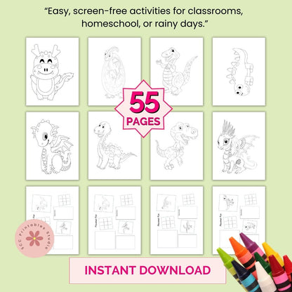 Fantasy Coloring Pages for Kids – Dragons, Games, Bookmarks &amp; Placemats | 55 Printable Activity Sheets (PDF)