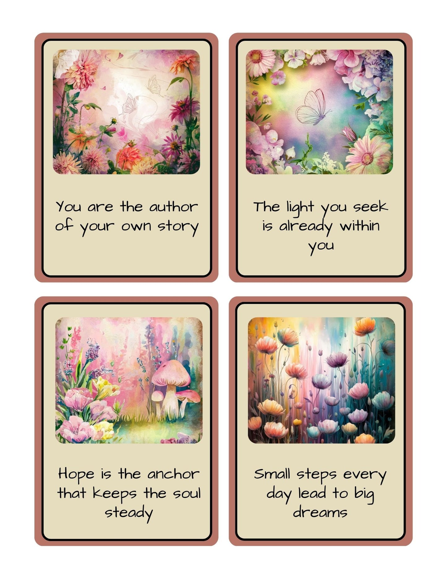 Fantasy Theme Affirmation Cards Printable 8 unique affirmation cards, Each card is 3-1/2" x 4-1/2"