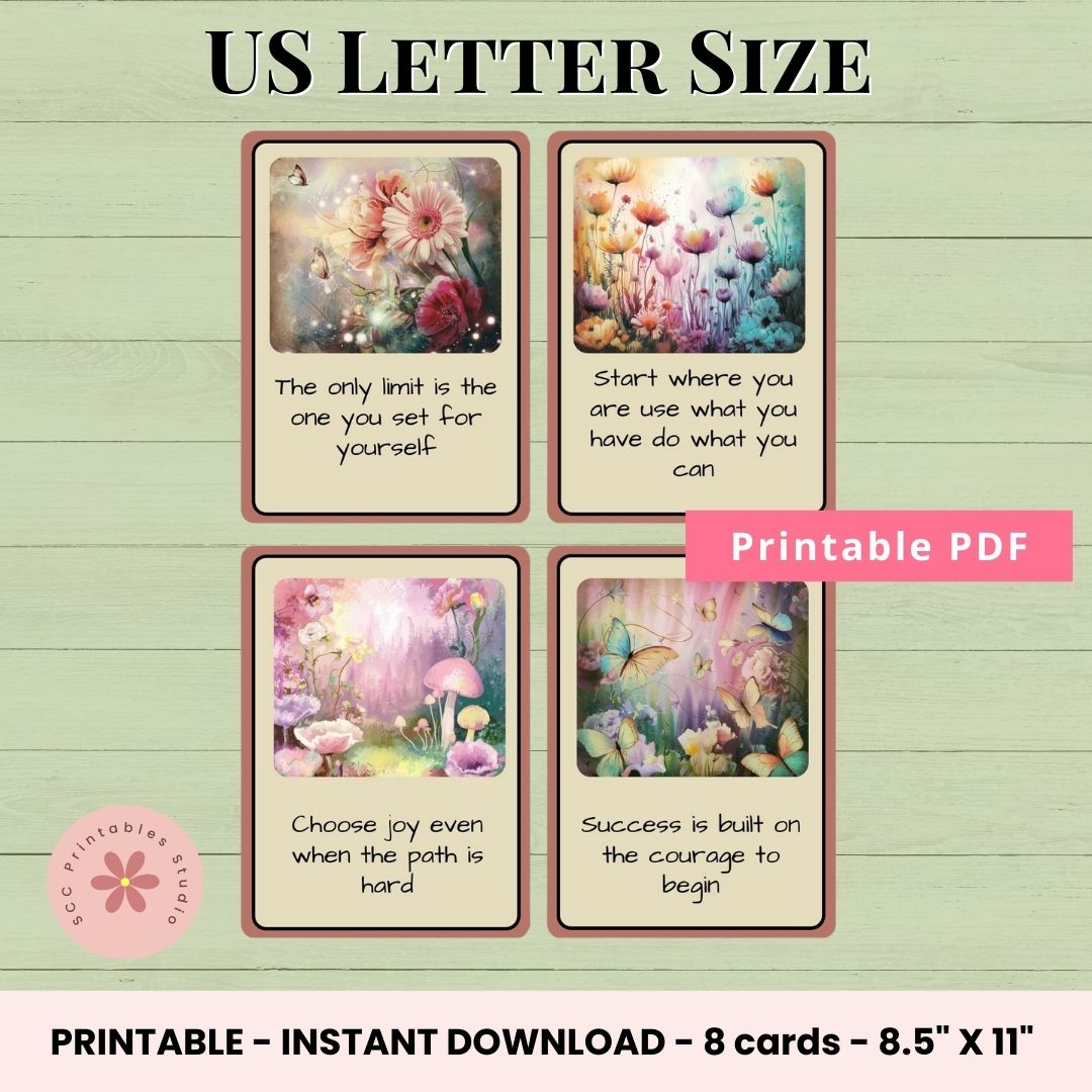 Fantasy Theme Affirmation Cards Printable 8 unique affirmation cards, Each card is 3-1/2" x 4-1/2"