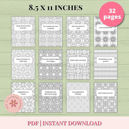 Inspirational Quote Mandala Coloring Book for Women – Printable Mandala Art with Motivational Quotes Drawings for Relaxation, Mindfulness and Personal Growth