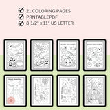 Halloween-themed coloring pages with text indicating quantity, format, and size.