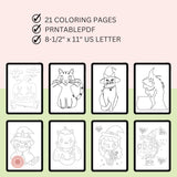 Set of Halloween-themed coloring pages for children on a light pink and green gradient background.