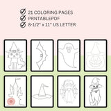 Halloween-themed coloring pages with text on a gradient background