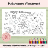 Halloween Activity Placemat for Kids – Printable Coloring & Craft Sheet for Parties, Homeschool & Classroom Fun